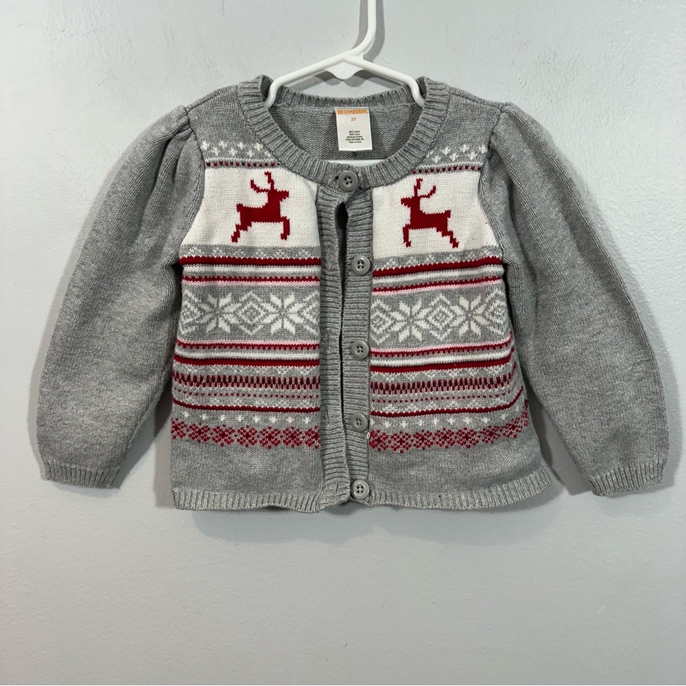 Gymboree Gray and Red Reindeer Cardigan